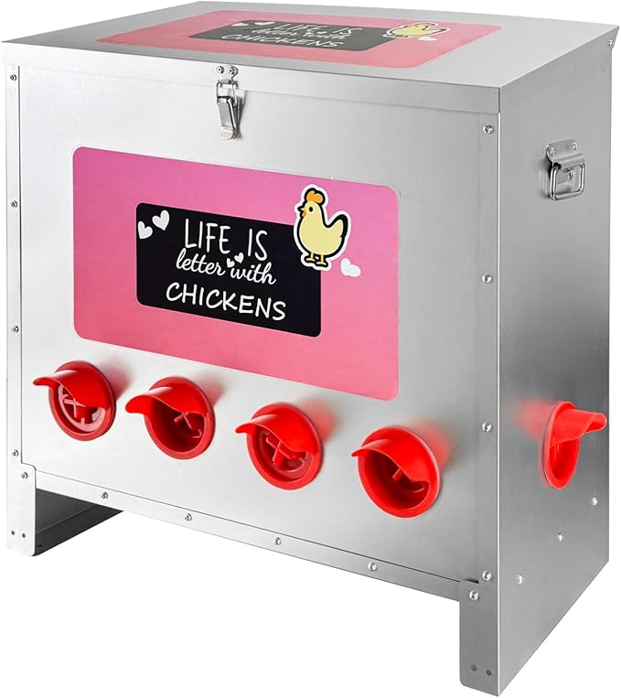 Automatic Chicken Feeder 85-120LB Large Capacity Poultry Feeders with 10 No Waste Feeding Ports Galvanized Metal Feeder Box with Locking Lid and Handles for Outdoor