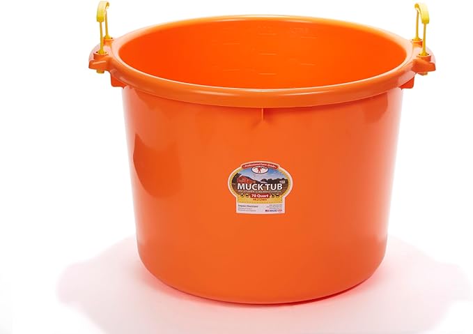 Little Giant® Plastic Muck Tub | Durable & Versatile Utility Bucket with Handles | Muck Bucket | Durable Handles | 70 Quart | Orange