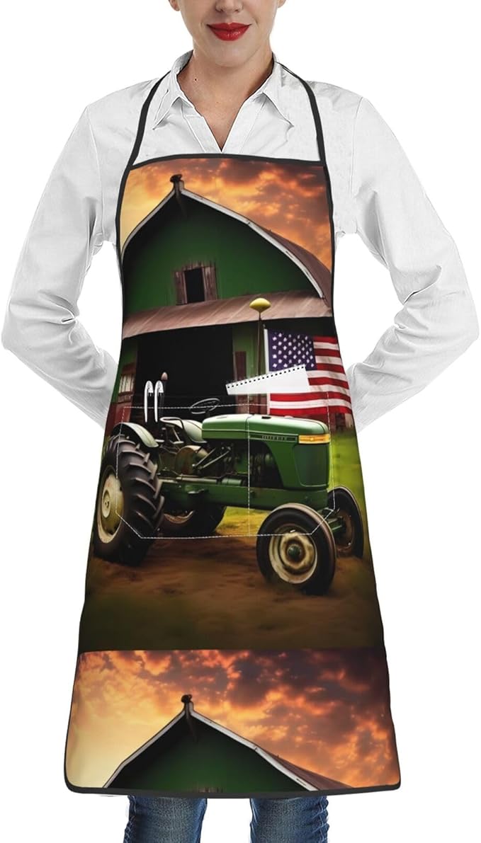 Old Tractor Photo Farm Adjustable Apron For Cooking, Baking And Barbecue-A Stylish And Practical Kitchen Apron With Pockets, Suitable For Home Cooks And Professionals