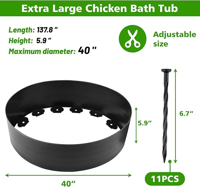 Chicken Dust Bath Tub, 40''D x 5.9''H Bottomless Design, PE Material, Adjustable Dust Bath for Chickens, Chicken Coop Cleaner Container,Essential Chicken Coop Accessory