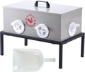 SARUFO Chicken Feeder 25lb 6-Port All-Weather Metal Poultry Feeder with Plugs, Wind and Rainproof, Suitable for Stove with Stand Inside or Outside