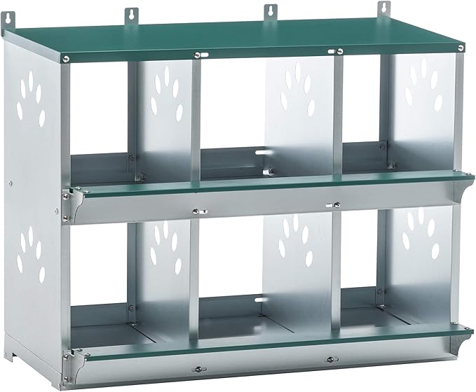 Chicken Nesting Box, 6 Compartment Metal Nesting Boxes for Chicken, Galvanized Steel Nesting Boxes for Hens, Easy to Assemble (6 Holes)