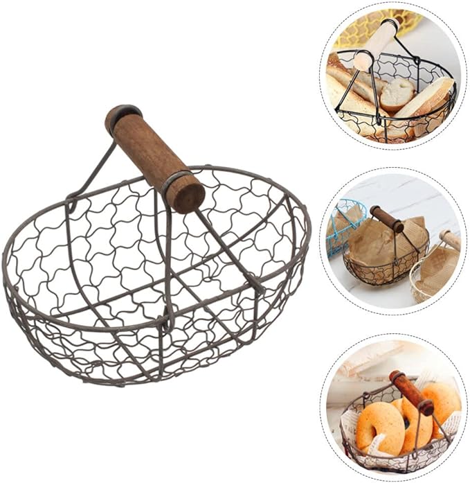 Egg Basket for Gathering Fresh Eggs Farmhouse Metal Wire Egg Basket Vintage Style Egg Collecting Basket Fruit Basket Bread Basket Potato Storage Basket with Handle