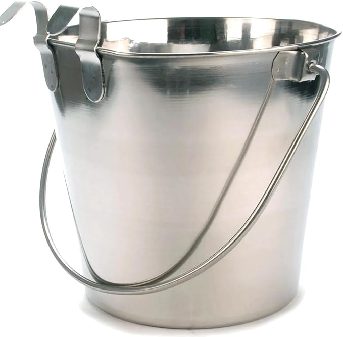 Jeffers Flat Sided Stainless Steel Pails with 1 Hook & 2 Quart – Dishwasher Safe, Durable Feeding & Milk or Water Buckets for Pet, Livestock & Farm Use - Pail with Handle for Kennel, Cage, Fence