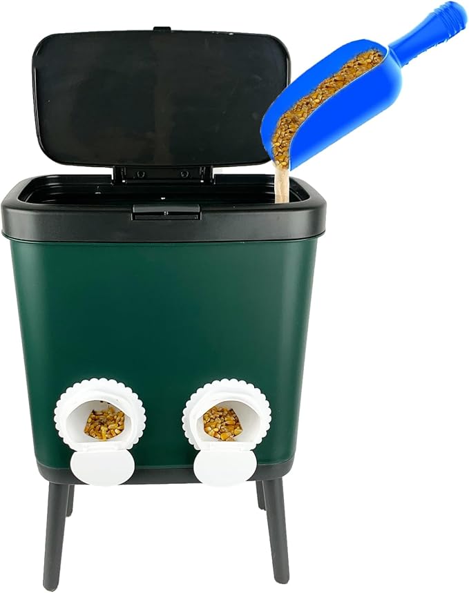 33 LB Automatic Chicken Feeder No Waste with 4 Pcs Port Large Capacity Free-Standing Poultry Food Feeder Outside and Indoor DIY Gravity Poultry Feeding Dispenser for Chicken Geese Quails and Turkeys