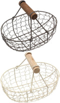 2pcs Wooden Handle Metal Mesh Storage Baskets Vintage Farmhouse Style Kitchen Fruit Vegetable Organizer Egg Gathering Basket Set