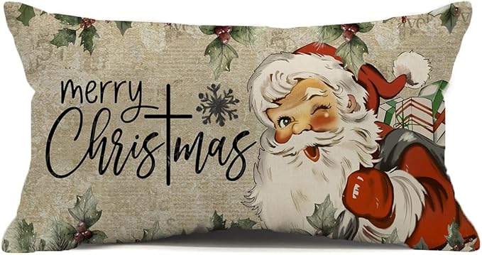 Christmas Pillow Covers 12x20 inch Nostalgic Adorable Santa Claus Decorative Throw Pillow Covers Merry Xmas Winter Retro Farmhouse Decoration for Home Couch