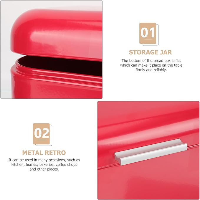 Metal Bread Box Kitchen Grain Storage Container Red Iron Vintage Bread Bin for Countertop Food Organization