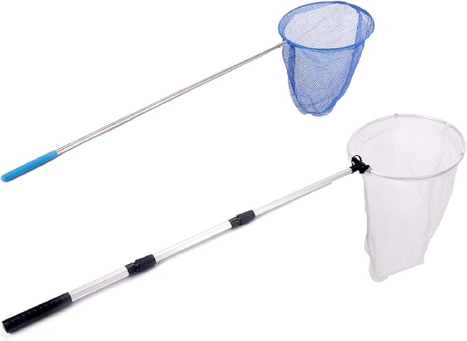 2 Pack Telescopic Butterfly Net, Extendable Fishing, Insect Toy Nets for Kids and Family, Aluminum Alloy (Silver Extends to 36 Inches, Blue Extends to 26 Inches, Pack of 2)