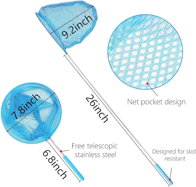 Kids Telescopic Butterfly Fishing Nets for Kids Catching Insect Net Outdoor Tools for Catching Bugs Fish Insect Ladybird, Extendable 34 Inches and Anti Slip Grip