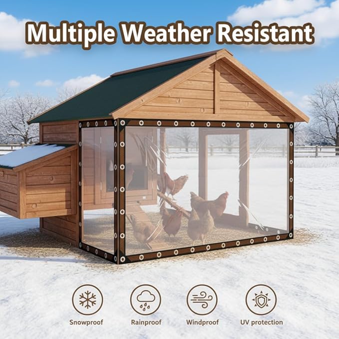 Clear Heavy Duty Waterproof Tarp with Grommets, Transparent Plastic Tarpaulin for Outdoor Covering, Rainproof Vinyl Tarps for Patio, Garden, Chicken Coop, Camping (6.6x13 FT)