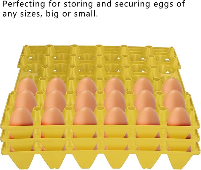 30 Cell Plastic Egg Flats, 5PCS Egg Crates Holder Tray for Storage and Transportation, Durable Reusable Design - Stackable, Space Saving, Ideal for Home and Farm Use (Yellow)