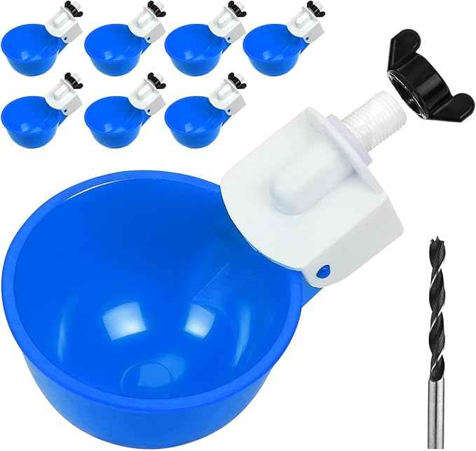 Chicken Waterer Cups, 8 Pack Blue Automatics Chicken Waterer, Professional Poultry Cups Suitable for Chicks, Duck, Goose, Turkey and Bunny Various Poultry, Compatible with Various Containers