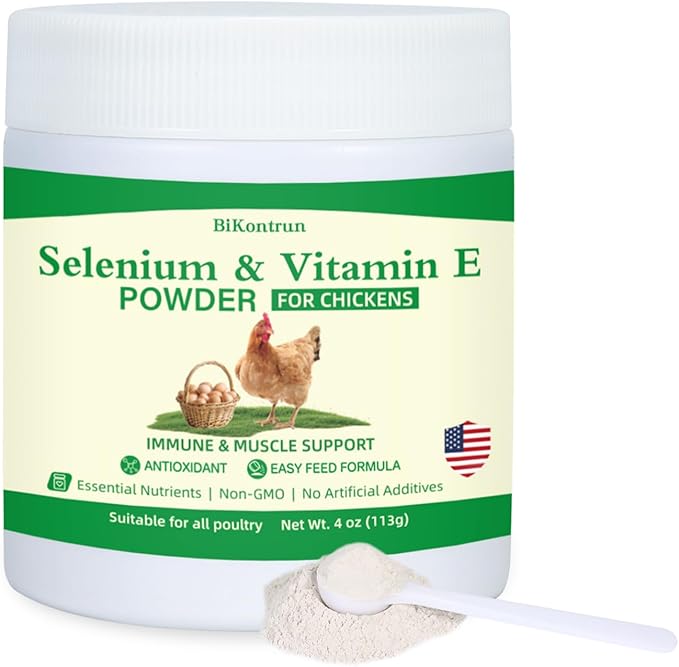 Selenium and Vitamin E Powder for Chickens, Selenium for Chickens, Immune System, Muscle Support & Prevents, Improve Wry Neck, Selenium, Vitamin E Supplements, Suitable for All Poultry, Chicken & More