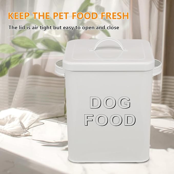 Dog Food Storage Container Farmhouse Pet Food Storage Containers with Lid and Scoop, Perfect Vintage Durable Canister Treats Tin for Kitchen Countertop, Shelf, Great Gift for Pet Owners - Dog Food