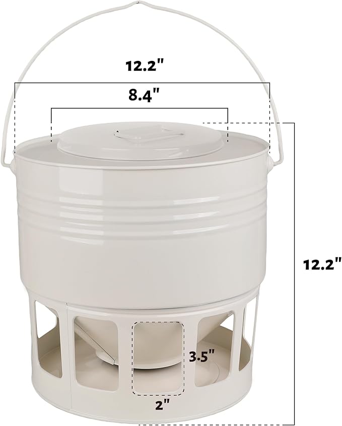 KOL Hanging Chicken Feeder – 20lbs Metal Chicken Feeder No Waste, Adjustable Poultry Feeder with 12 Ports, No Installation & Universal Height Design (Jade White)