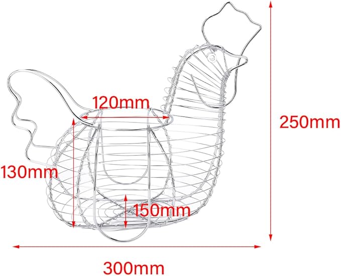 Chicken Egg Basket,Chicken Hen Shaped Wire Egg Storage Basket Holder Rack,Wire Egg Collecting Basket with Handle,Metal Table Top Snacks Organizer Kitchen Gadget (As Shown)