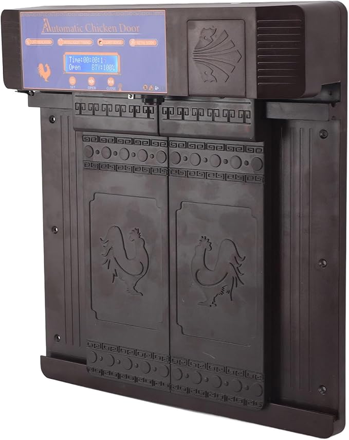 Solar Automatic Chicken Coop Door, Professional Infrared Anti Pinch with Timer Light Sensor and Remote Control, for Chicken Duck Goose Poultry (Dark Brown)