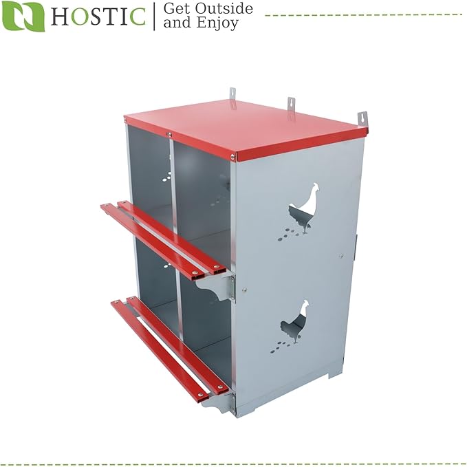 HOSTIC Chicken Nesting Boxes 4 Compartment Metal Poultry Nest Box Wall Mount for Chickens Hens Ducks Large Vented Holes