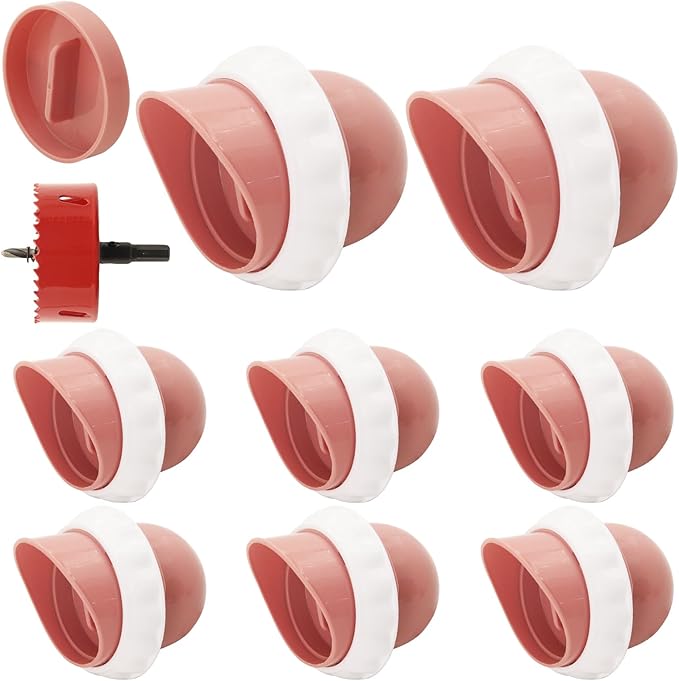 Chicken Feeders No Waste, DIY Automatic Poultry Feeder 8 Ports 1 Hole Saw with Covers Gravity Feed Kit for Buckets Barrels Bins Troughs (Pink and White)
