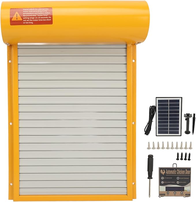 Automatic Chicken Coop Door, Solar Powered Metal Door with Timer Electric Chicken Coop Opener for Chickens Ducks Geese (Yellow)