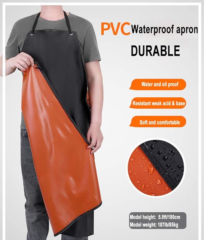 Waterproof Apron Rubber Vinyl, Heavy Duty 43" x 31" Plastic Apron Keeps You Clean and Dry When Dishwashing, Lab Work, Butcher