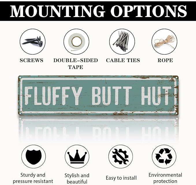 Rustic Farmhouse Style Chicken Coop Sign, Metal Outdoor Chicken House Signs, Fluffy butt hut Signs, Retro Metal Tin Sign, Farmhouse Decor, Backyard Hen House Gift 15.8x4 Inch