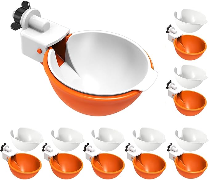 Large Automatic Chicken Waterer Cups, Chicken Water Feeder Suitable for Chicks, Duck, Goose, Turkey and Bunny, DIY Poultry Water Feeder Kit (8 Pack-Orange)