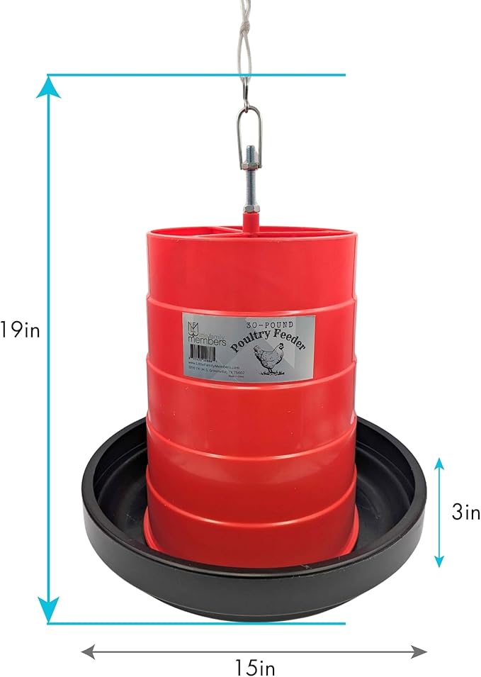 30 lb Poultry Feeder with Adjustable Flow Control, Anti-Scratch Lip to Reduce Waste, Metal Hanging Rod - Large Capacity Chicken Feeder for Backyard Flocks, Weather-Resistant