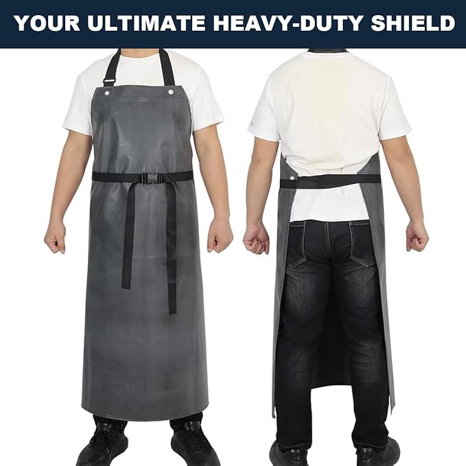 Thick Rubber Apron, Waterproof Apron Butcher Heavy Duty Chemical Resistant Adjustable Work Apron