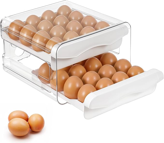 Clear 32 Egg Holder for Fridge, Egg Storage for Refrigerator, Egg Container for Refrigerator, Household Egg Holder for Fridge, Stackable Egg Container and Egg Dispenser for Refrigerator with Drawers