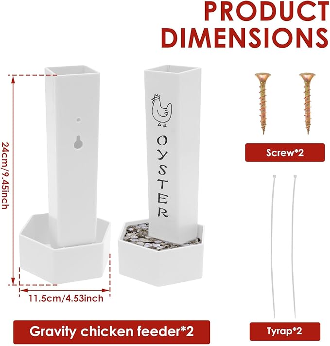 2 Pcs Chicken and Oyster Shell Feeder with Lid Double Bucket Dispenser Chicken Accessories Built for Keepers Poultry Feeders Trough, Accessories Supplies