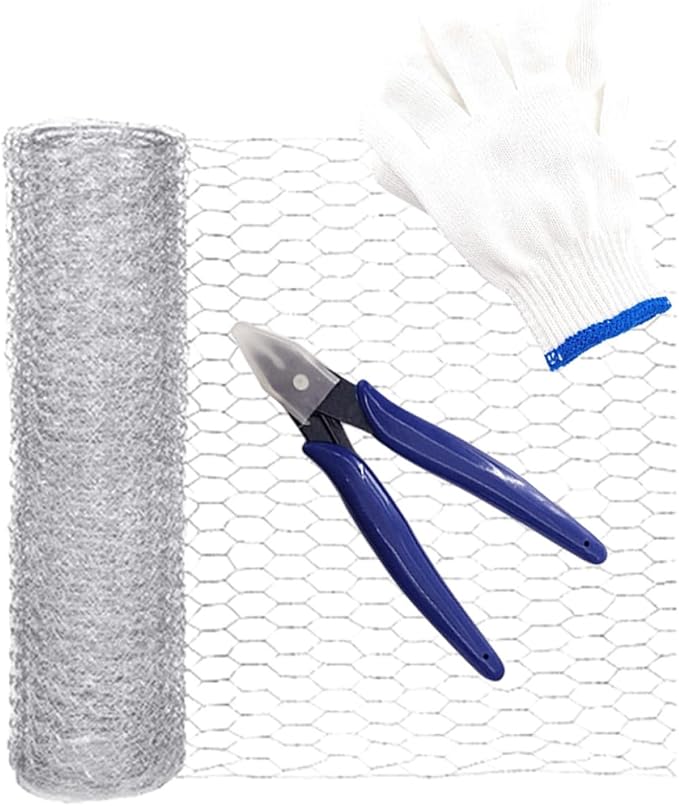DOITOOL Galvanized Hexagonal Chicken Wire Mesh for Poultry Netting and Garden Fencing 0.4m X 5m Roll Wire Cutters and Protective Gloves for Outdoor Plant Protection