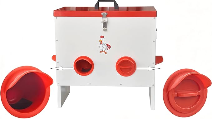 6 Ports Automatic Chicken Feeder Max Capacity 50 Lbs, Metal Gravity Poultry Feeder Hens, Ducks, Geese with Anti-Waste Design, Weather Proof, Reduces Feed Waste (6 Ports)