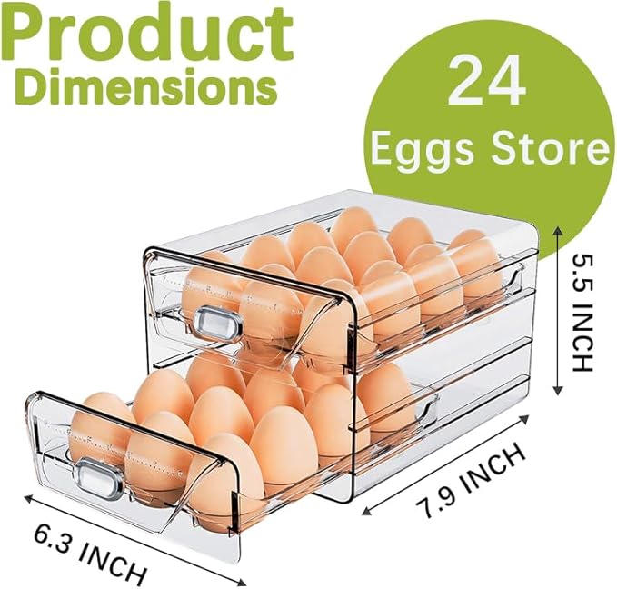 Egg Holder for Fridge，Egg Dispenser for Refrigerator,Stackable egg Organizer for Refrigerator with Drawers，Storage Countertop, Kitchen & Outdoor Timed Freshness
