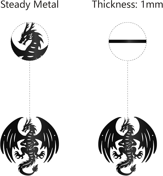 CREATCABIN Dragon Metal Wall Art Black Metal Wall Sculptures Iron Fly Dragon Western Fairytale Animal Wall Artwork Sign Ornament Decor for Living Room Office Garden Balcony Decoration 11.8 x 11.8 Inch