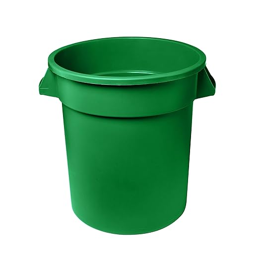 Feed and Seed Storage Container, 55 Gallon Green Round Commercial Trash Can/Ingredient Bin, Food Storage Plastic Bin, Use in Agricultural, Gardening, or Household