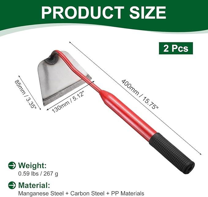 HARFINGTON 2pcs Garden Hoe 15.75" x 5.12" Steel Hoe Garden Tool Anti-Rust with Non-Slip Handle Edger Weeder Shovel for Backyard Loosening Farm Planting Weeding, Red