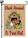 Cluck Around & Find Out Garden Flag, Double Sided Farmhouse Chicken Coop Outdoor Decoration Yard Flag Gifts, Welcome to the Farm Flags for Chickens Lover, Funny Chicken Sign