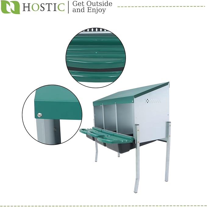 Green Chicken Nesting Boxes with Metal Legs 3 Holes Nesting Boxes for Chickens Roll Out Tray