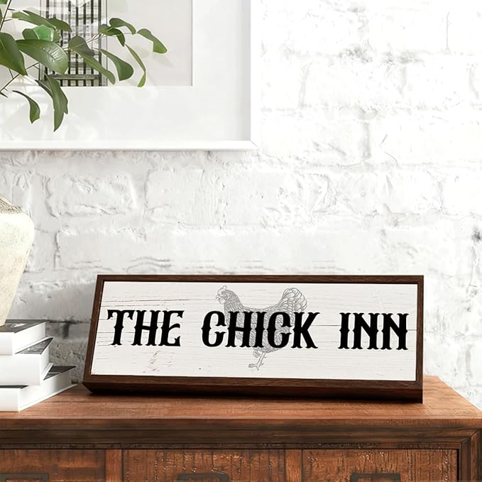 Farm Decor, The Chic Inn Sign, Funny Outdoor Garden Farm Signs, Farmhouse Hen House Coops Decor, Country Style Home Decors, Chicken Gifts 9.5x3.1x1 inches