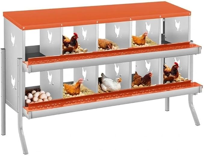 Removable Tray & Ventilated - Metal Chicken Nesting Box for Small Animals - 10 Compartments, Wall Mountable, Easy Clean, Secure Egg Collection - Red, 10 Compartments ZW