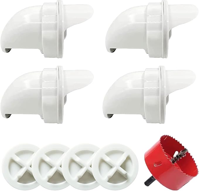MAFONE DIY Chicken Feeder No Waste,Mess Cups Kit for Gravity Automatic Chickens Bucket Feeder Fit for Buckets, Barrels, Bins,Troughs,Rain Proof Poultry Feeder Port(4 White Ports,1 Hole Saw)