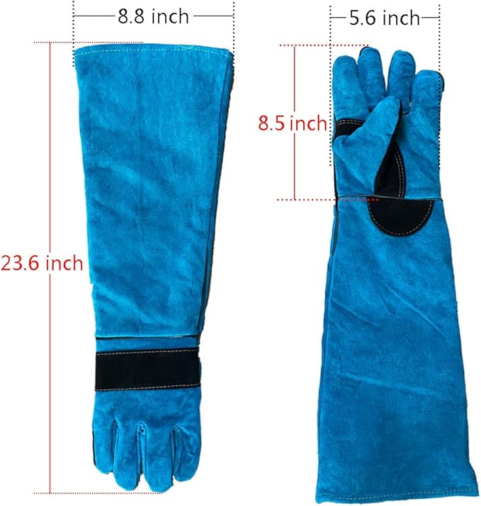 Animal Handing Gloves Bite Proof 23.7 Inch Kevlar Reinforced Multipurpose Pet Leather Glove Padding Dog,Cat Scratch,Bird Handling Falcon Gloves Grabbing,Reptile Squirrel Snake Bite