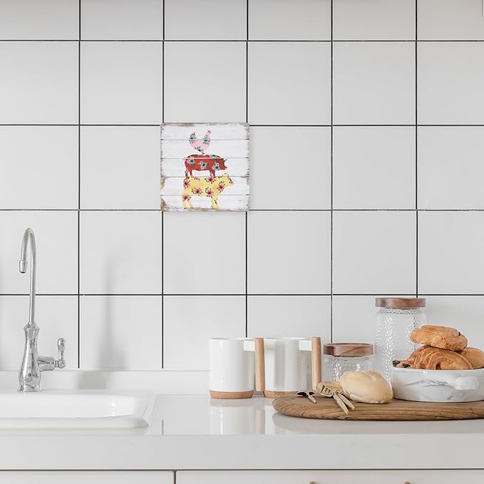 Rustic Bathroom Decor Farmhouse Kitchen Wall Decor Farm Animal Decorations For Kitchen Garden Backyard 12×12 Inches Tin Sign