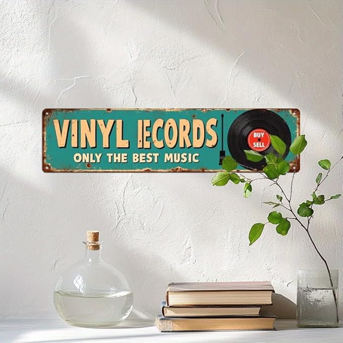 Vinyl Records Metal Tin Sign Vintage Retro Music Wall Decor for Man Cave Bar Studio Garage Game Room 4x16 Inch