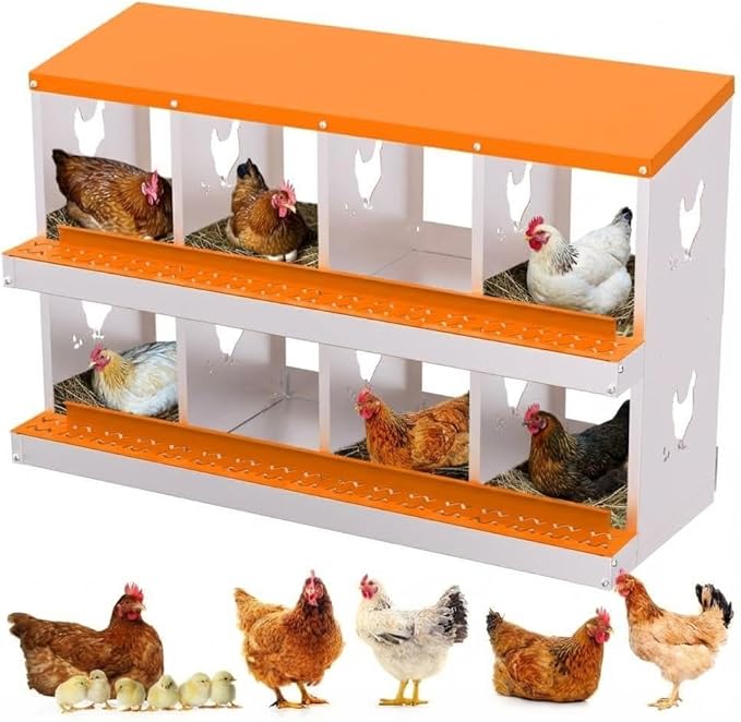 Chicken Nesting Box,8 Holes Galvanized Steel Metal Chicken Laying Box with Automatic Roll-Away Egg Collection System & Removable Tray,Wall Mount Nesting Boxes
