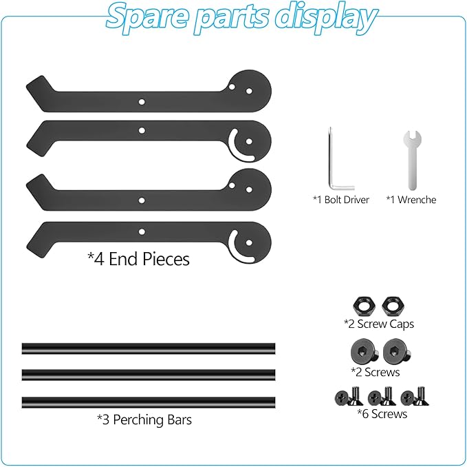 Adjustable Chicken Perch for Coop - Metal Chicken Roosting Bars for Hens, Chicks & Pullets - Heavy Duty Brooder Roost Set (Black) - Fits All Chicken Coops & Farms
