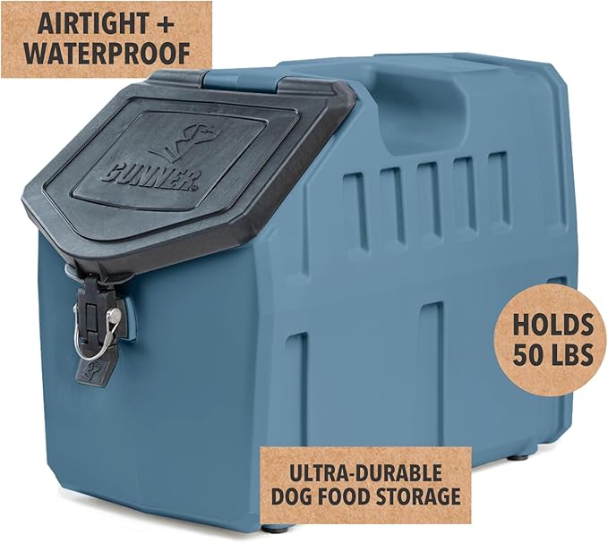 GUNNER 50 lbs Dog Food Storage Container - Waterproof & Airtight Pet Food Bin - Multi-Purpose Container for Dry Food, Corn, Chicken Feed, Treats, Bird Seed, & More - Blue