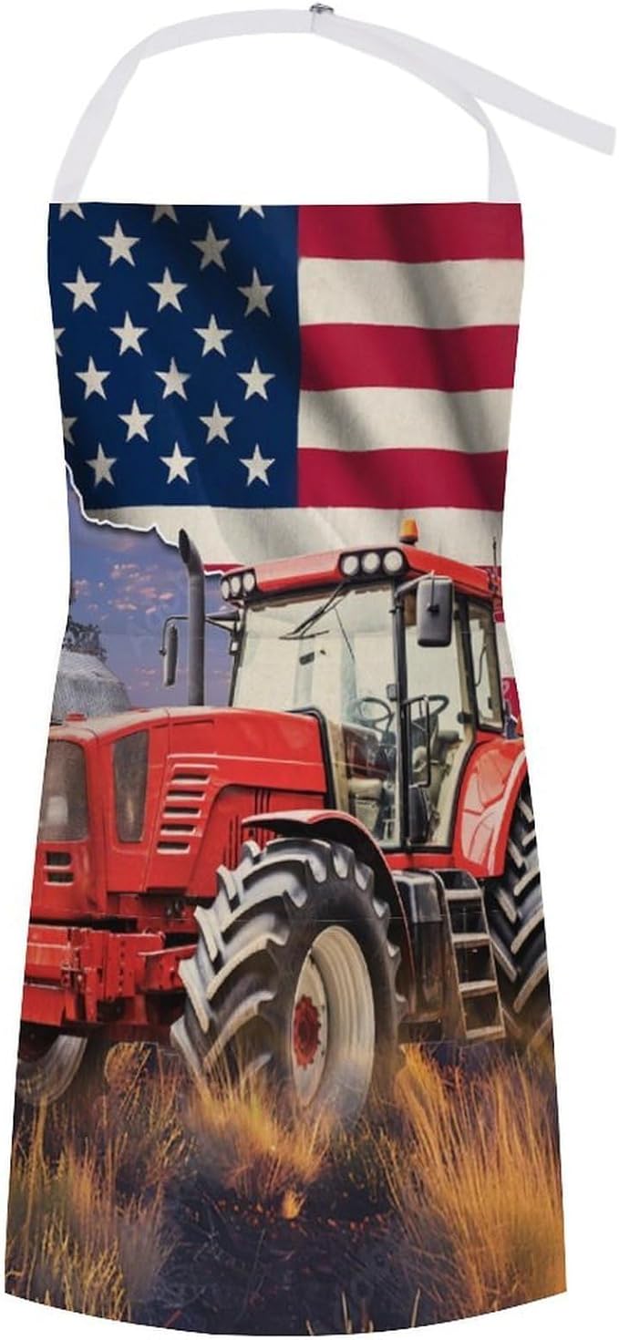 Vintage Watercolor Old Tractor Kitchen Apron, Oil Painting Western Farmhouse Harvest Farm Sunflower Tractor Apron